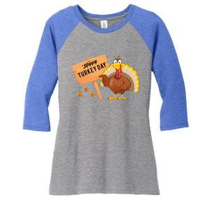 Happy Turkey Day Funny Thanksgiving Family Graphic Gift Women's Tri-Blend 3/4-Sleeve Raglan Shirt