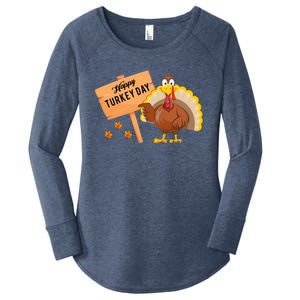 Happy Turkey Day Funny Thanksgiving Family Graphic Gift Women's Perfect Tri Tunic Long Sleeve Shirt