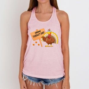 Happy Turkey Day Funny Thanksgiving Family Graphic Gift Women's Knotted Racerback Tank