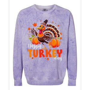 Happy Turkey Day Fall Autumn Thanksgiving Gift Colorblast Crewneck Sweatshirt