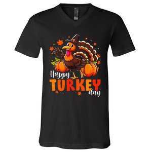 Happy Turkey Day Fall Autumn Thanksgiving Gift V-Neck T-Shirt