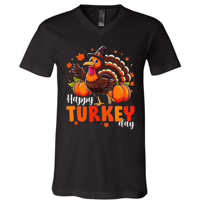 Happy Turkey Day Fall Autumn Thanksgiving Gift V-Neck T-Shirt