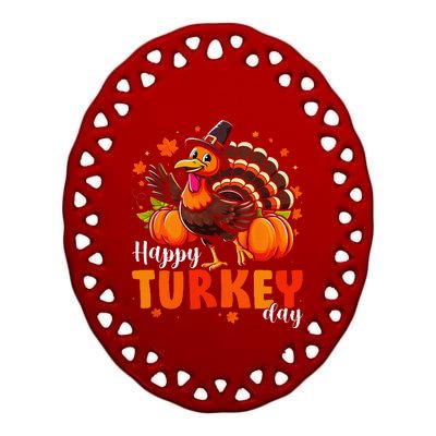 Happy Turkey Day Fall Autumn Thanksgiving Gift Ceramic Oval Ornament