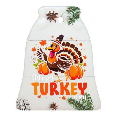 Happy Turkey Day Fall Autumn Thanksgiving Gift Ceramic Bell Ornament