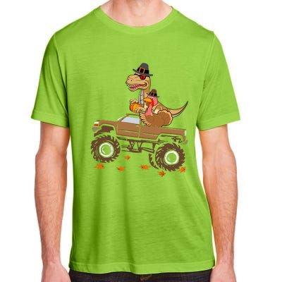 Happy Thanksgiving Dinosaur Turkey Riding Truck Adult ChromaSoft Performance T-Shirt