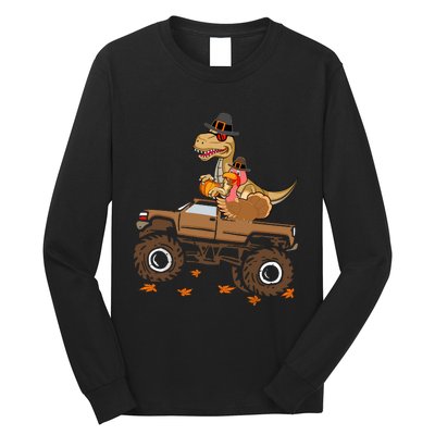 Happy Thanksgiving Dinosaur Turkey Riding Truck Long Sleeve Shirt