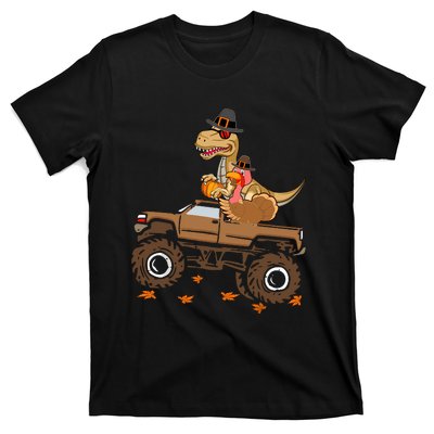 Happy Thanksgiving Dinosaur Turkey Riding Truck T-Shirt