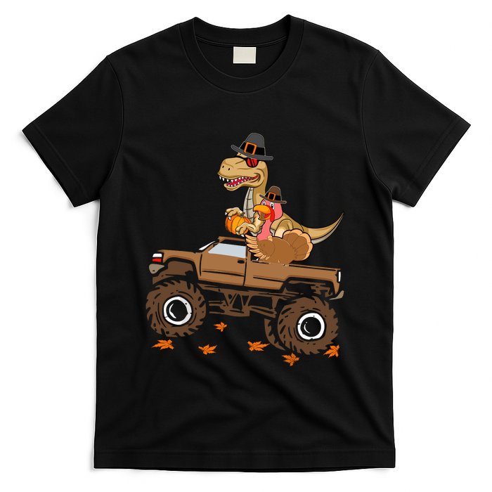 Happy Thanksgiving Dinosaur Turkey Riding Truck T-Shirt