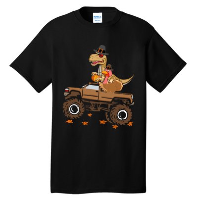 Happy Thanksgiving Dinosaur Turkey Riding Truck Tall T-Shirt