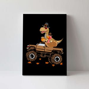 Happy Thanksgiving Dinosaur Turkey Riding Truck Canvas