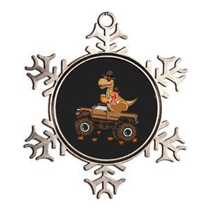 Happy Thanksgiving Dinosaur Turkey Riding Truck Metallic Star Ornament