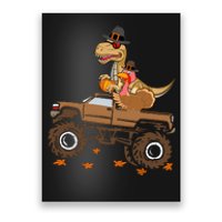 Happy Thanksgiving Dinosaur Turkey Riding Truck Poster