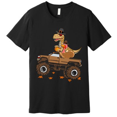 Happy Thanksgiving Dinosaur Turkey Riding Truck Premium T-Shirt