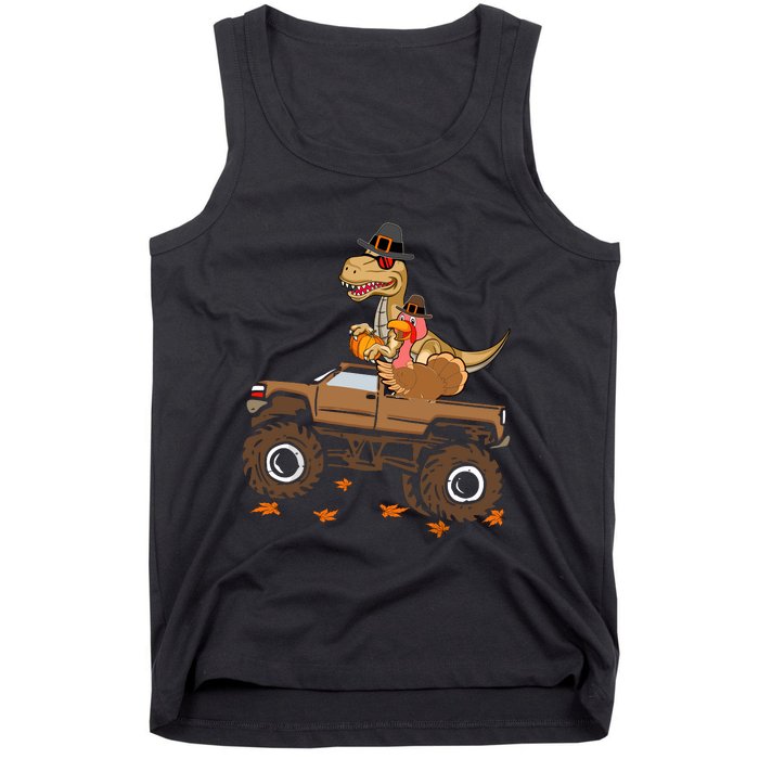 Happy Thanksgiving Dinosaur Turkey Riding Truck Tank Top