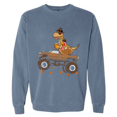 Happy Thanksgiving Dinosaur Turkey Riding Truck Garment-Dyed Sweatshirt