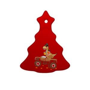 Happy Thanksgiving Dinosaur Turkey Riding Truck Ceramic Tree Ornament