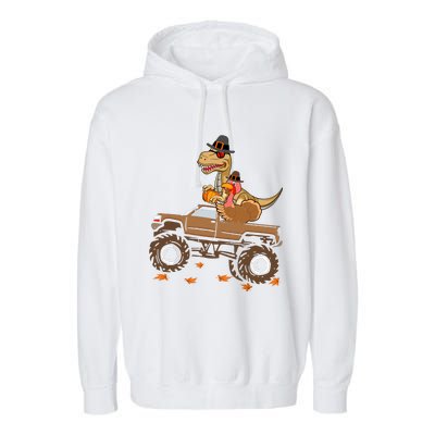 Happy Thanksgiving Dinosaur Turkey Riding Truck Garment-Dyed Fleece Hoodie