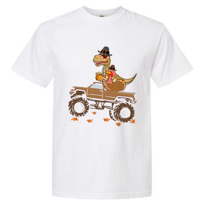 Happy Thanksgiving Dinosaur Turkey Riding Truck Garment-Dyed Heavyweight T-Shirt