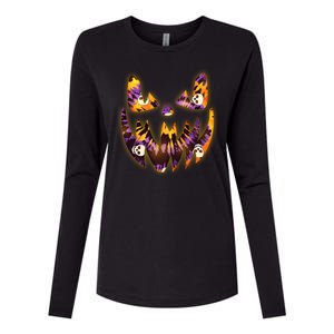 Halloween Tie Dye Jackolantern Face Womens Cotton Relaxed Long Sleeve T-Shirt