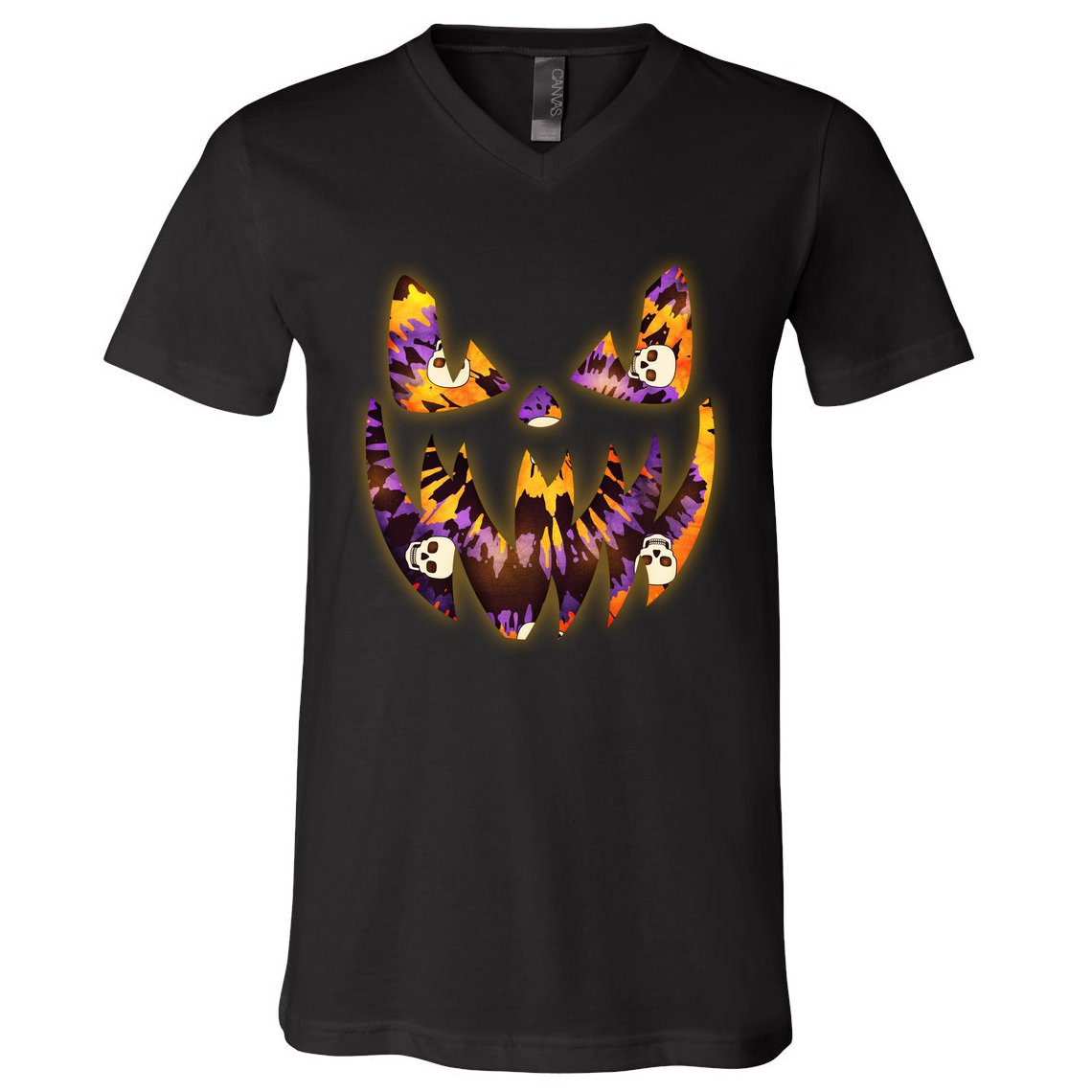 Halloween Tie Dye Jackolantern Face V-Neck T-Shirt
