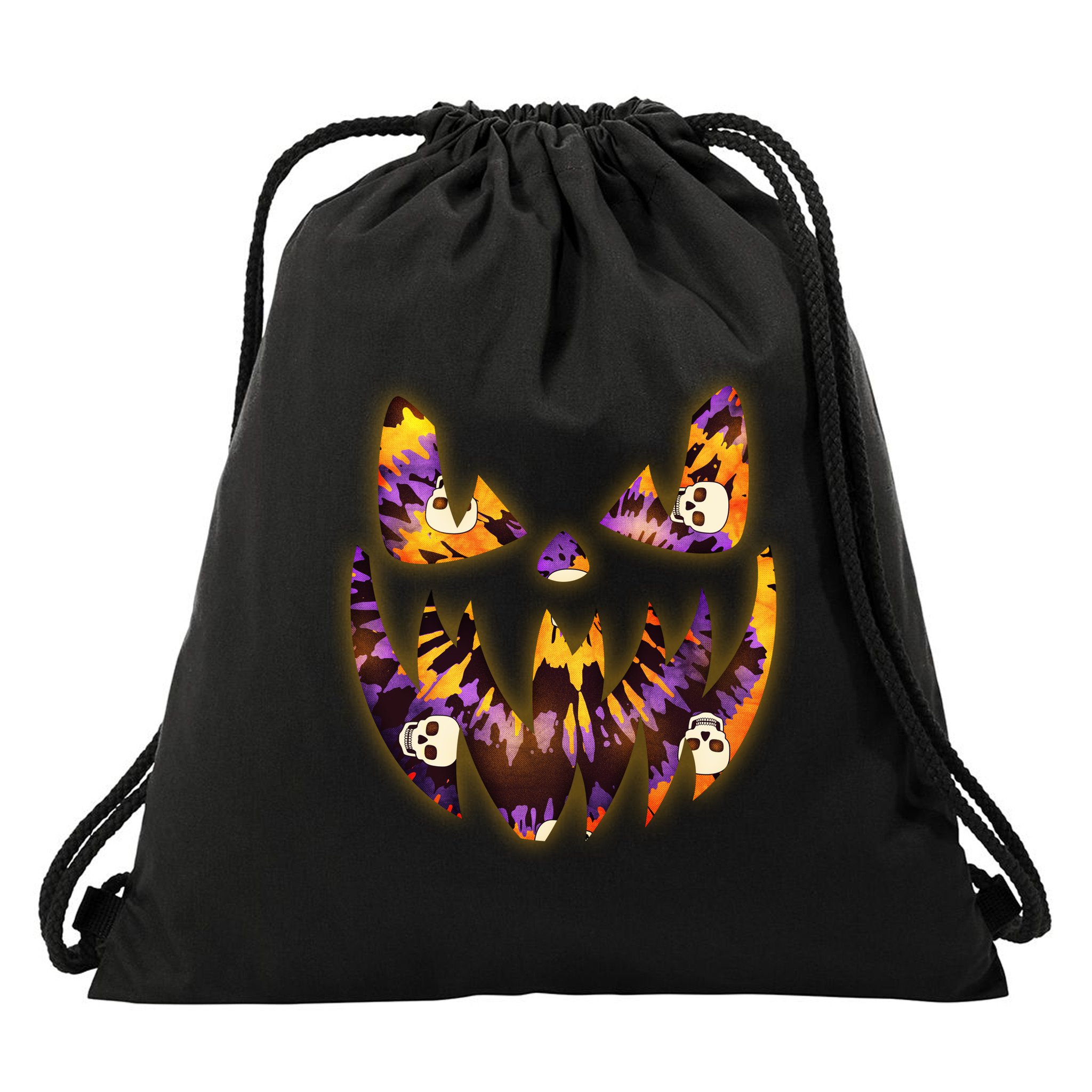 Halloween Tie Dye Jackolantern Face Drawstring Bag