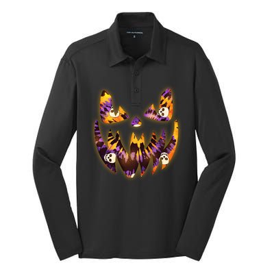 Halloween Tie Dye Jackolantern Face Silk Touch Performance Long Sleeve Polo