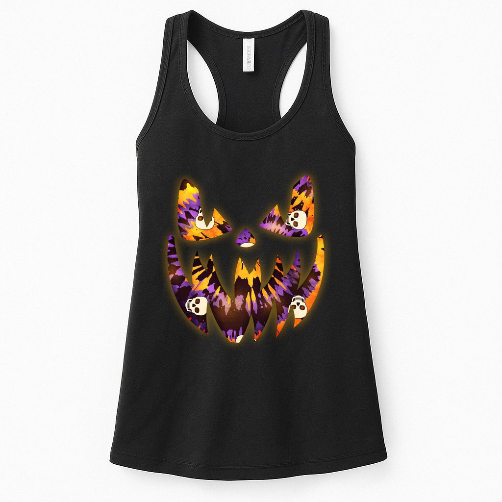 Halloween Tie Dye Jackolantern Face Womens Tank Top