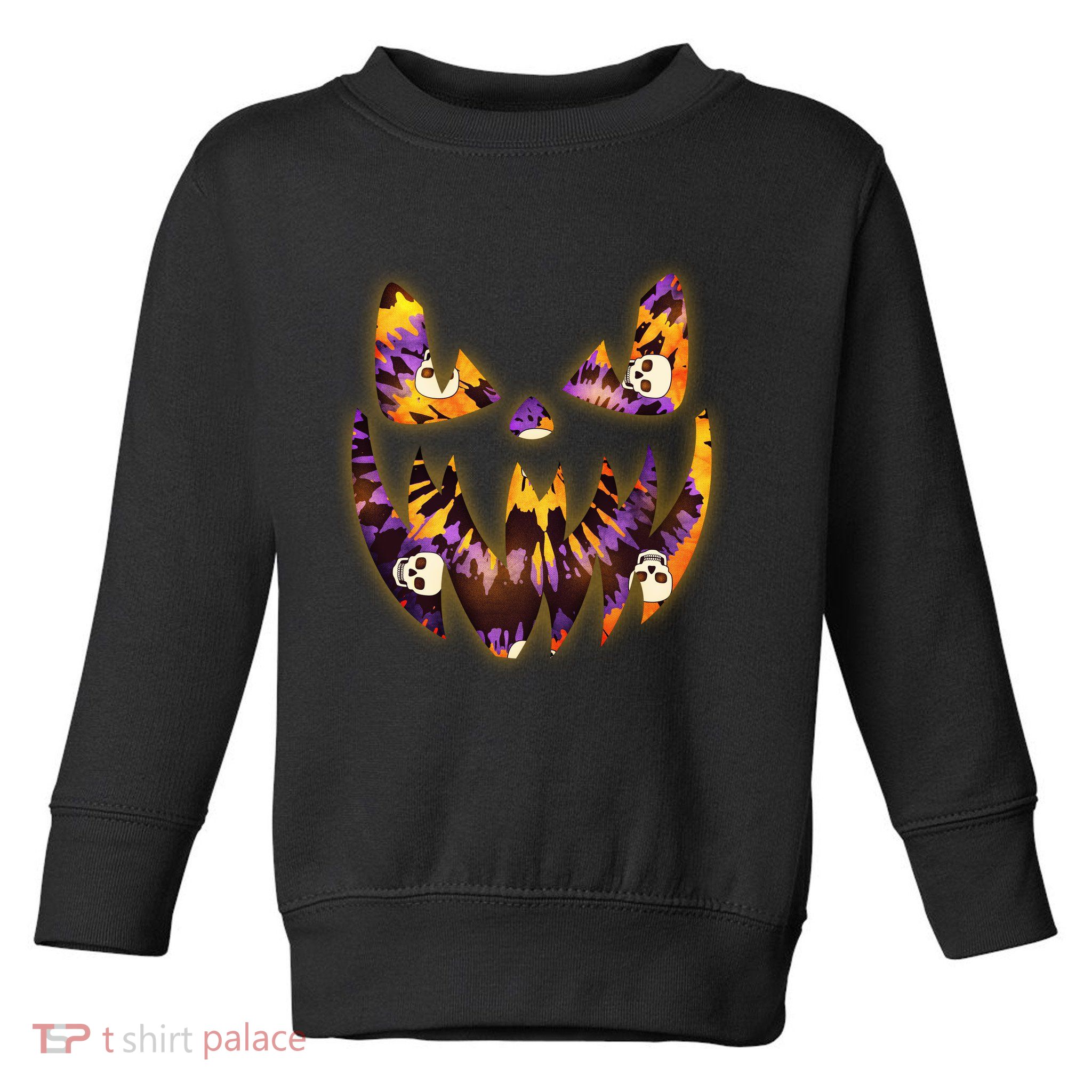 Halloween Tie Dye Jackolantern Face Toddler Sweatshirt