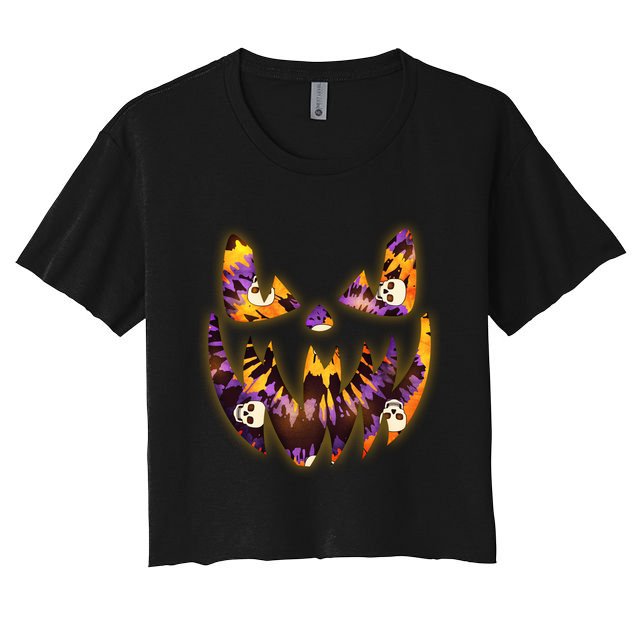 Halloween Tie Dye Jackolantern Face Crop Top