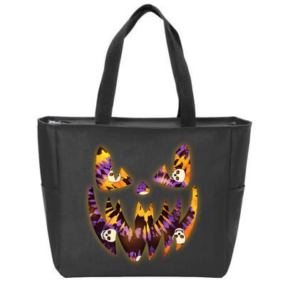 Halloween Tie Dye Jackolantern Face Zip Tote Bag