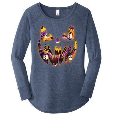 Halloween Tie Dye Jackolantern Face Women's Perfect Tri Tunic Long Sleeve Shirt