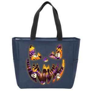 Halloween Tie Dye Jackolantern Face Zip Tote Bag