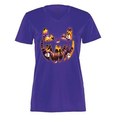 Halloween Tie Dye Jackolantern Face Women's Momentum V-Neck T-Shirt