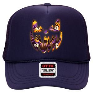 Halloween Tie Dye Jackolantern Face High Crown Mesh Back Trucker Hat