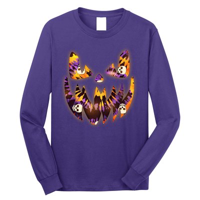 Halloween Tie Dye Jackolantern Face Long Sleeve Shirt