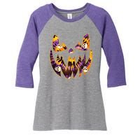 Halloween Tie Dye Jackolantern Face Women's Tri-Blend 3/4-Sleeve Raglan Shirt