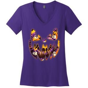 Halloween Tie Dye Jackolantern Face Women's V-Neck T-Shirt