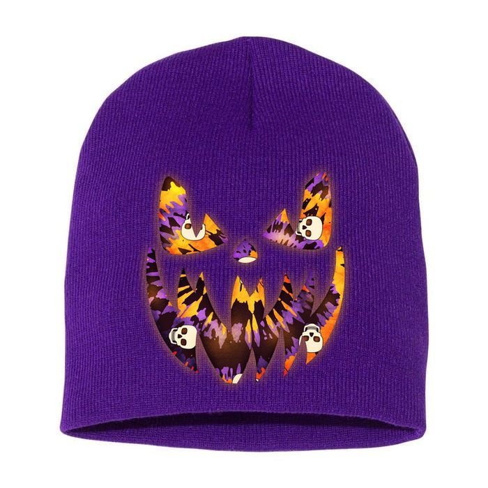 Halloween Tie Dye Jackolantern Face Short Acrylic Beanie