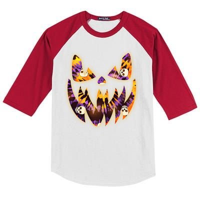 Halloween Tie Dye Jackolantern Face Kids Colorblock Raglan Jersey