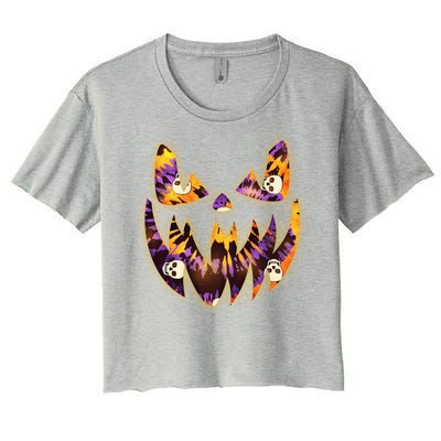 Halloween Tie Dye Jackolantern Face Women's Crop Top Tee