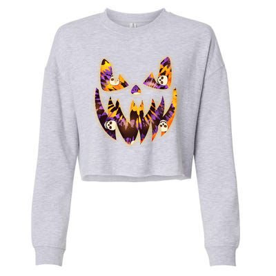 Halloween Tie Dye Jackolantern Face Cropped Pullover Crew