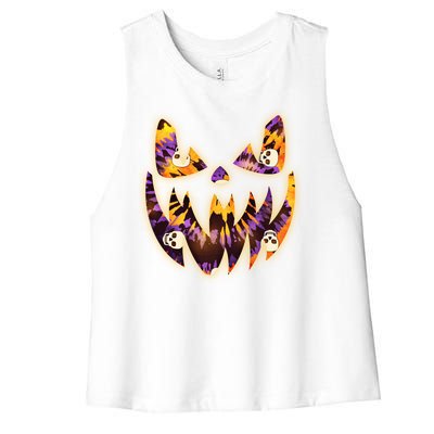 Halloween Tie Dye Jackolantern Face Women's Racerback Cropped Tank