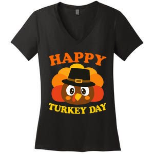 Happy Turkey Day Cute Little Pilgrim Gift Thanksgiving Women's V-Neck T-Shirt