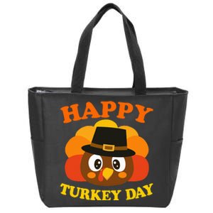 Happy Turkey Day Cute Little Pilgrim Gift Thanksgiving Zip Tote Bag