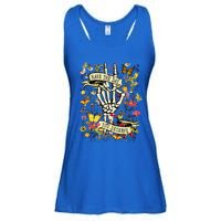 Have The Day You Deserve Skeleton Peace Hand Sign Floral Ladies Essential Flowy Tank