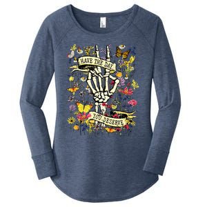 Have The Day You Deserve Skeleton Peace Hand Sign Floral Women's Perfect Tri Tunic Long Sleeve Shirt