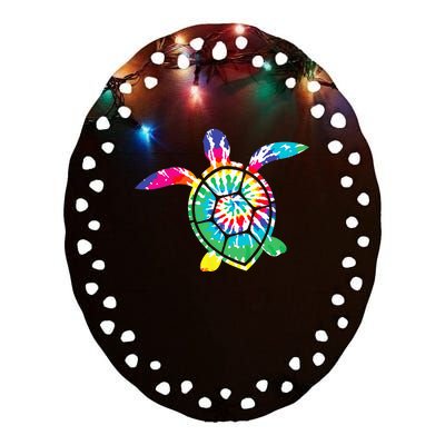 Hawaiian Tie Dye Sea Turtle Cute Sea Turtle Lover Ceramic Oval Ornament