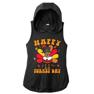 Happy Turkey Day Cute Little Pilgrim Thanksgiving Costume Ladies PosiCharge Tri-Blend Wicking Draft Hoodie Tank