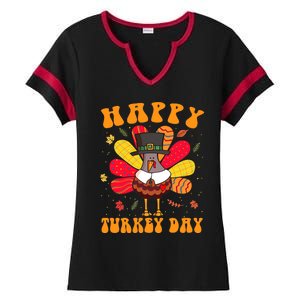 Happy Turkey Day Cute Little Pilgrim Thanksgiving Costume Ladies Halftime Notch Neck Tee