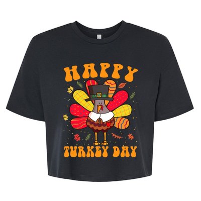 Happy Turkey Day Cute Little Pilgrim Thanksgiving Costume Bella+Canvas Jersey Crop Tee